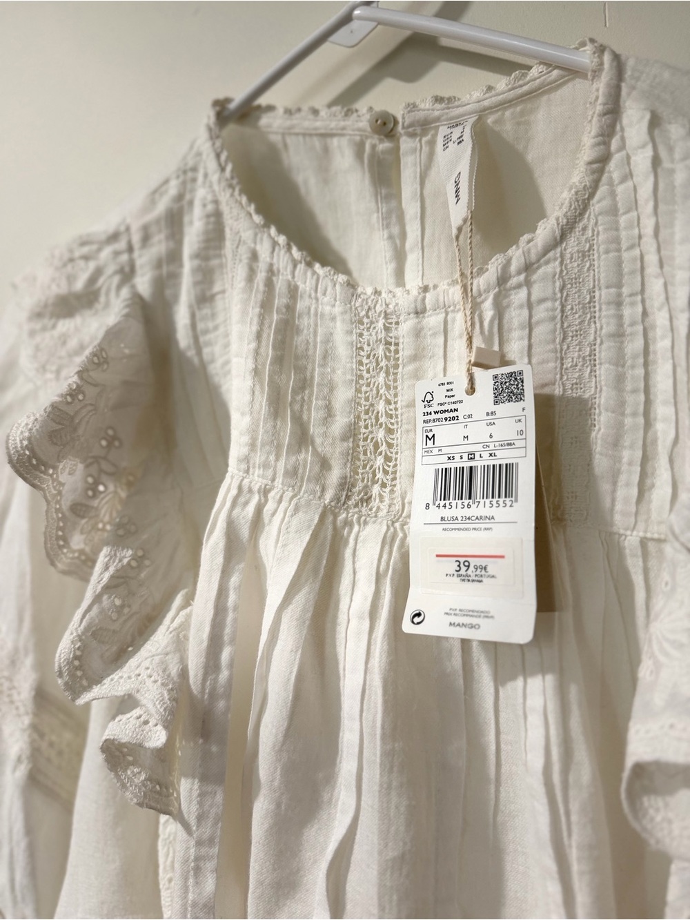 Mango White Eyelet Ruffle Cotton Blouse - Picture 4 of 5
